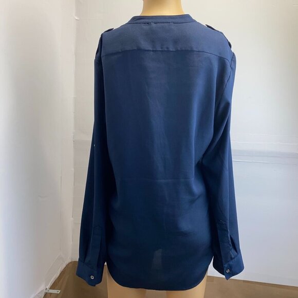 Calvin Klein Women's Navy Button-Down Long Sleeve Shirt With Zipper Pockets used - Picture 6 of 10